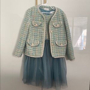 Blue and Cream Tweed Blazer with Structured Silhouette
Tweed set